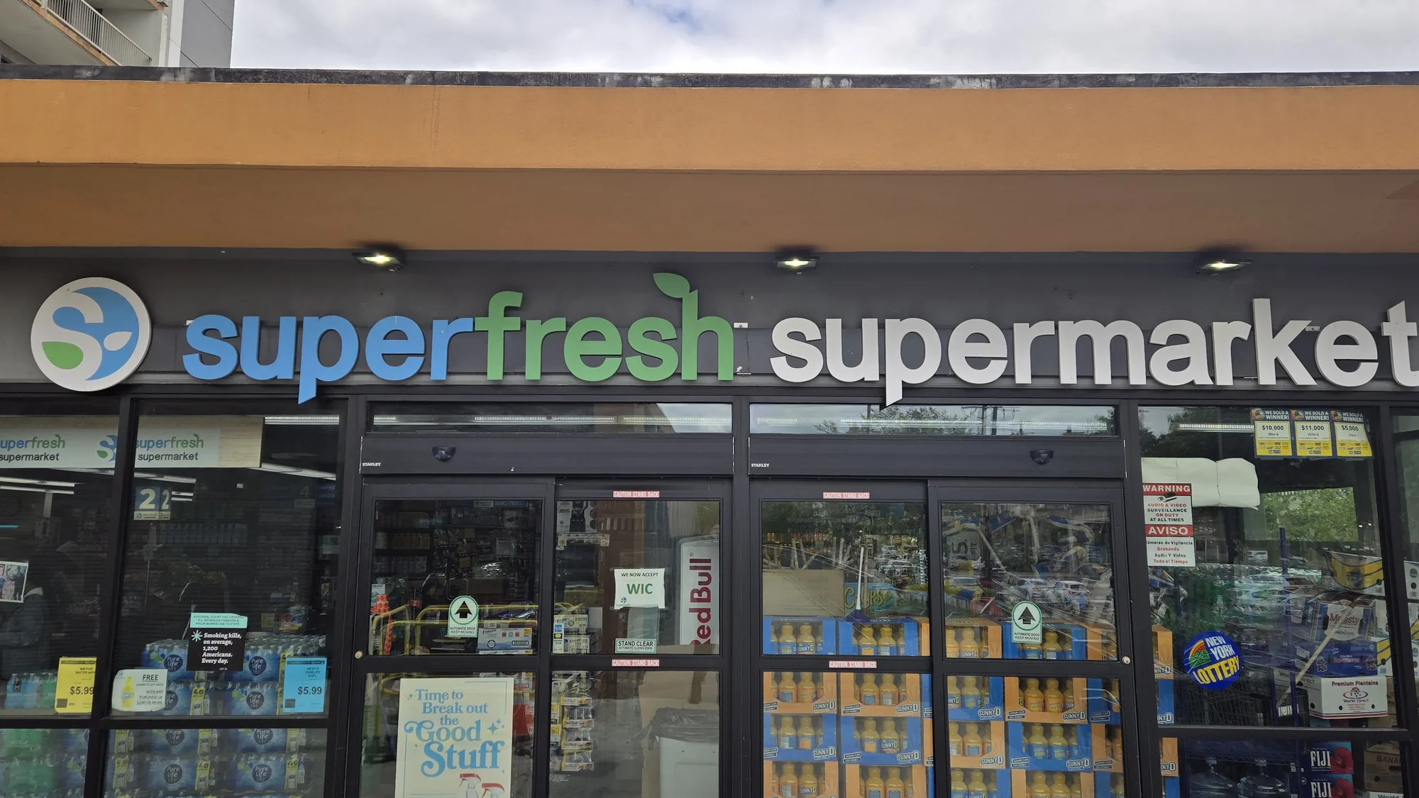 The SuperFresh Supermarket entrance on Rockaway Beach Blvd in Arverne, Queens